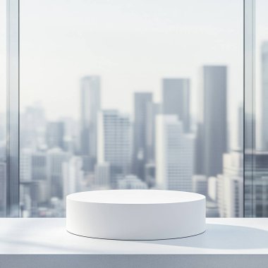 Arka planda beton zemin olan modern beyaz mermer beyaz mermer manzaralı. 3d oluşturma