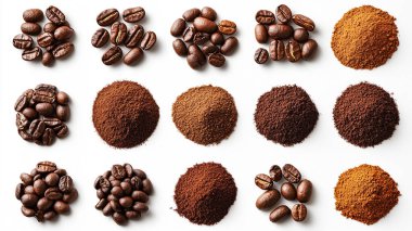 kavrulmuş kahve çekirdekleri, tarçın, yıldız anason ve kahve çekirdekleri kolajı.