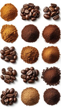 kahve çekirdekleri ve toz beyaz izole.