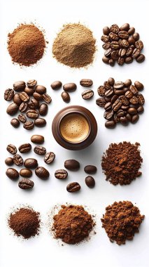 Beyaz arka planda kahve ve baharatlar