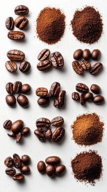 Beyaz arka planda kahve ve fasulye.