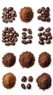 Çeşitli kahve çekirdekleri izole.