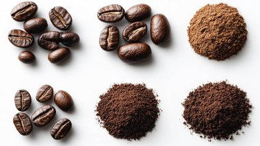 Kahve çekirdekleri ve tarçın çubukları koleksiyonu.