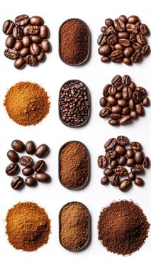 Çeşitli kahve çekirdekleri kolajı