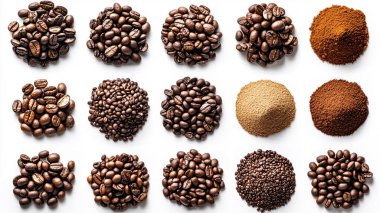 kahve ve tahıllar beyaz arkaplanda