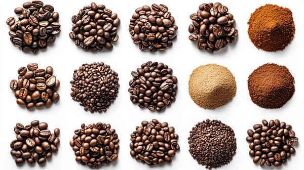 kahve ve tahıllar beyaz arkaplanda