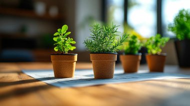 Tahta masanın üzerinde farklı bitki türleri var.