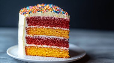 Renkli krema ve serpiştirilmiş gökkuşağı pastası