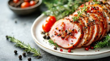 Ahşap masada ızgara hindi bifteği, yakın plan.