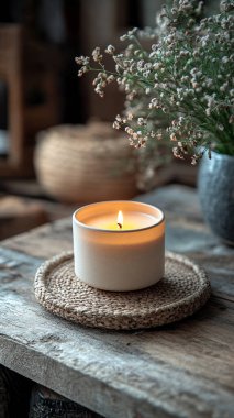 Çiçekli güzel beyaz mum