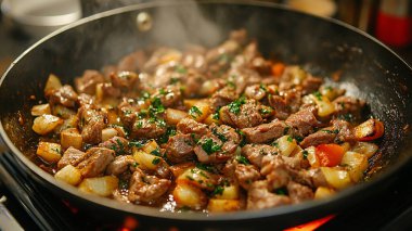 Patates ve etli biftek yahnisi.