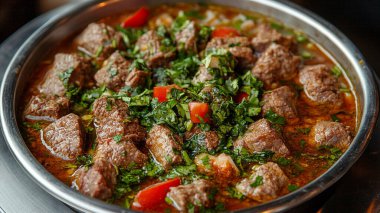 Sebze ve baharatlı biftek güveci.