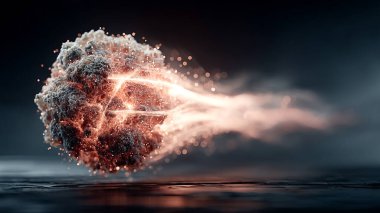 Arkaplanda parlayan patlamanın dijital 3D görüntülemesi