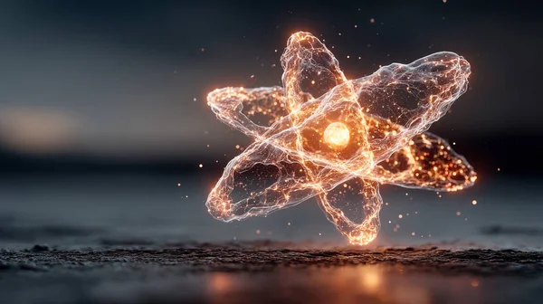 Siyah zemin üzerinde noktalar ve çizgiler olan atomik molekül arkaplanının 3 boyutlu çizimi.