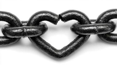 Beyaz arkaplanda metal zincir ve kalp