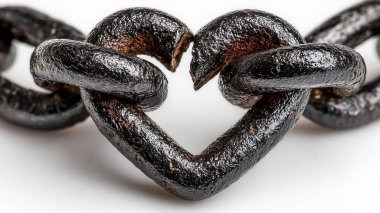 Beyaz arka planda siyah kalpli metal zincir.