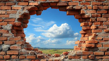 Kırık camlı eski tuğla duvar