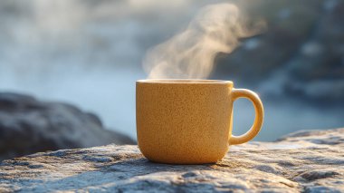 Arka planda bir fincan sıcak çay.