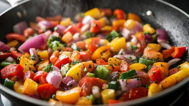 Fırının üstünde renkli sebzeler