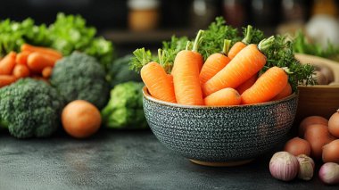 Siyah arka planda taze sebzeler.