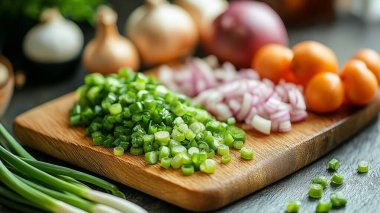 Tahta bir masada taze sebzeler.