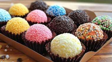 Tahta bir masada nefis renkli paskalya pastası.