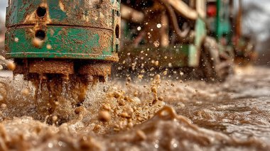 Kürekli paslı metal bir kova.