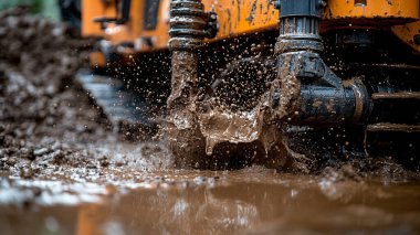 Bir inşaat sahasında ağır makinenin ağır çalışması. İnşaat alanında çalışıyor..