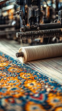 Fabrikanın zeminine dikiş dikmek için bir makine.