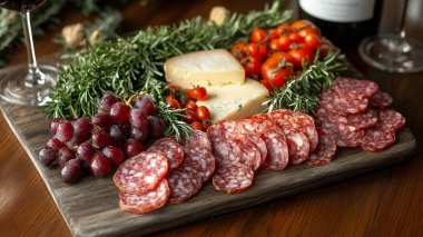 Tahtada farklı salam ve peynir çeşitleri var.