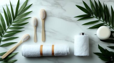 Düz konum ve doğal çevre - açık gri arkaplan üzerinde dost ürünler