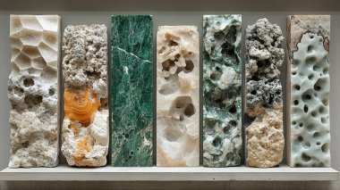 farklı mermer dokuların, taşların ve dokuların koleksiyonu