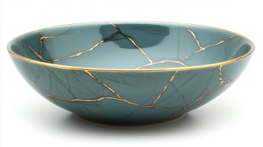 Beyaz arka planda kırık yumurta olan boş bir kase..