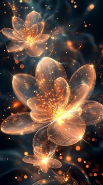 Renkli fraktal elementler ve çiçeklerle soyut arkaplan