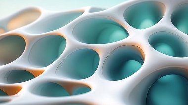 Beyaz ve mavi geometrik şekillerin soyut arka planı. 3 Boyutlu Hazırlama.