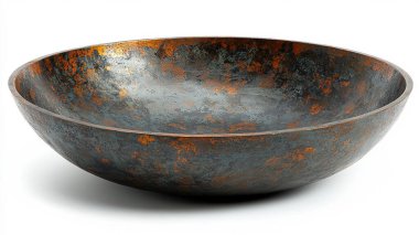 Beyaz arka planda boş kahverengi bir plaka. en üstteki görünüm.