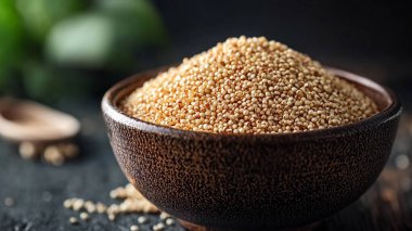 Siyah masada çiğ bulguru kasesinde.