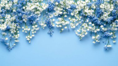 Mavi arka planda güzel çiçekler