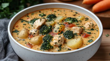 Sebzeli ve tavuklu brokoli kremalı çorba..