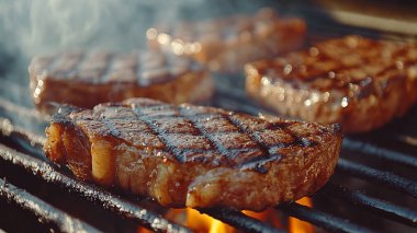 Barbekü ızgarasında biftek.