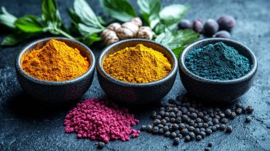 Kaselerdeki çeşitli baharatlar.