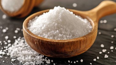 Tahta kaşıkta tuz ve deniz tuzu