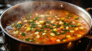 Tavada köfteli çorba.