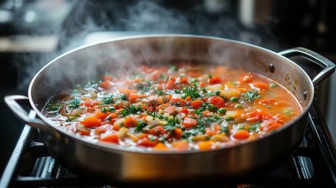 Ocakta sebze pişiriyorum.