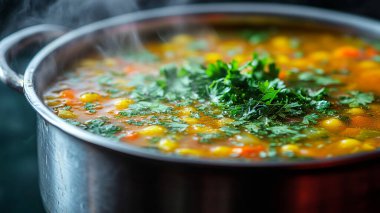 Havuçlu ve maydanozlu ev yapımı sebze çorbası.