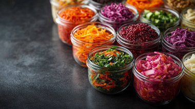 Kavanozlarda çeşitli renkli sebzeler.