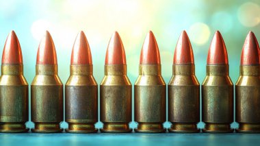 Farklı boyutlarda mermilerin arka planda 3 boyutlu olarak hazırlanması.