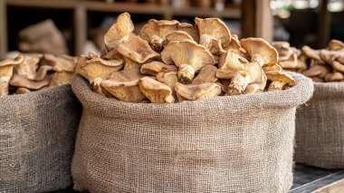 Hasır sepetteki mantarlar