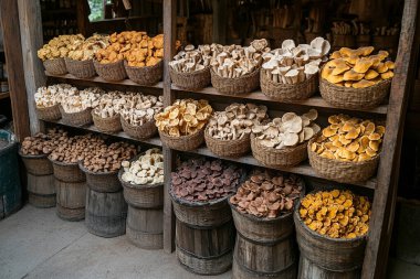 Mantar dolu ahşap kutu.