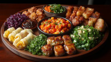 çeşitli Çin yemekleri.